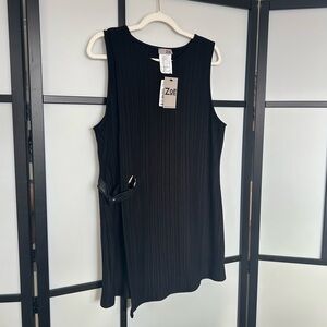 [M/L] NWT Zoe Black Ribbed Rayon Mini Dress With Faux Leather Side Buckle Detail